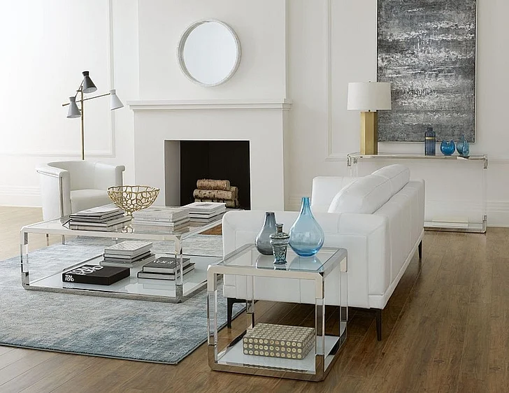 Modus Furniture Jasper 2-Piece Square Occasional Living Room Set in Acrylic/White Glass/PSS