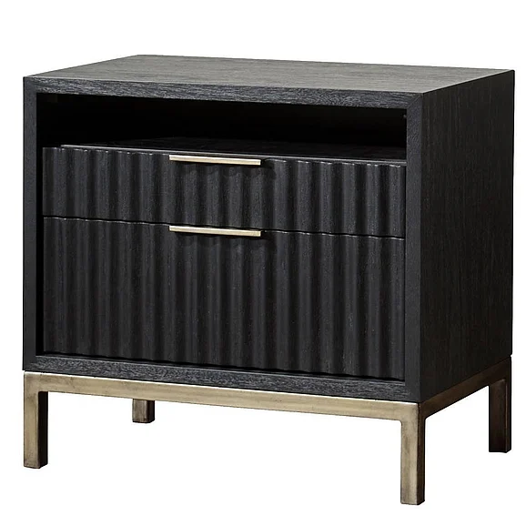 Modus Kentfield 2 Drawer Nightstand in Black Drifted Oak 8ZU581
