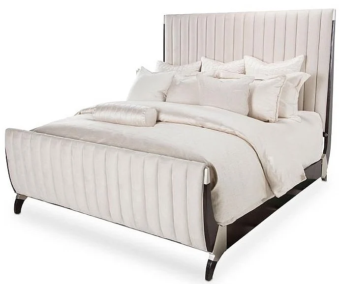 AICO Paris Chic Queen Channel Tufted Sleigh Bed in Espresso 9003000QNS4-409