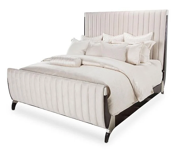 AICO Paris Chic Eastern King Channel Tufted Sleigh Bed in Espresso 9003000EKS4-409