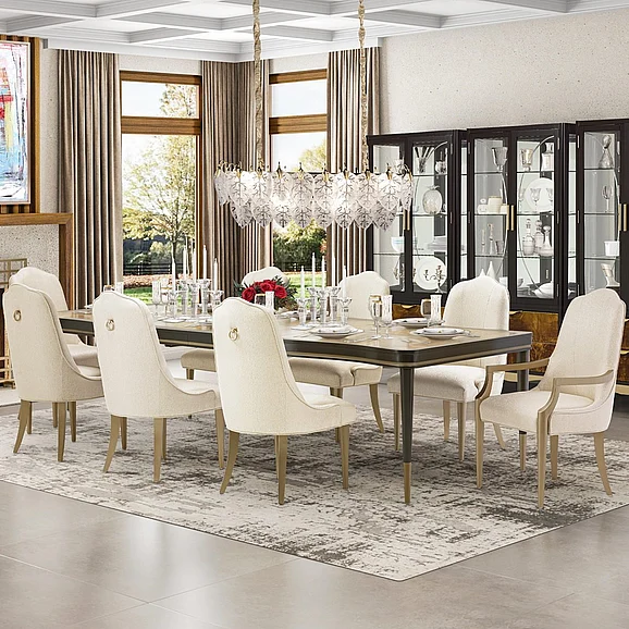 AICO Malibu Crest 9pc Rectangular Dining Room Set in Crotch Mahogany