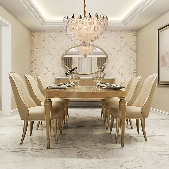 AICO Villa Cherie 7pc Oval Dining Set in Caramel