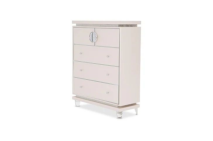 AICO Glimmering Heights Upholstered 5 Drawer Chest in Ivory 9011070-111 CLOSEOUT