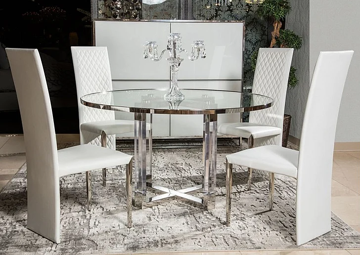 Aico State St 5pc Round Dining Set in Stainless Steel