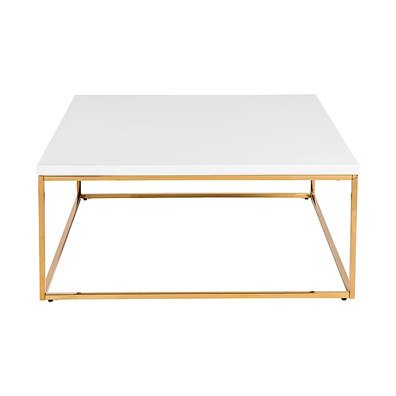 Euro Style Teresa Square Coffee Table in White with Brushed High Gloss Gold Stainless Steel Frame 90176WHT CLOSEOUT