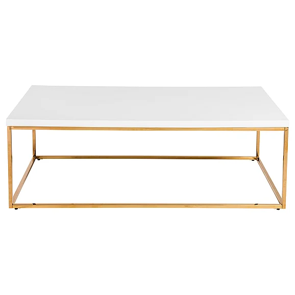 Euro Style Teresa Rectangular Coffee Table in High Gloss White with Brushed High Gloss Gold Stainless Steel Base 90177WHT CLOSEOUT