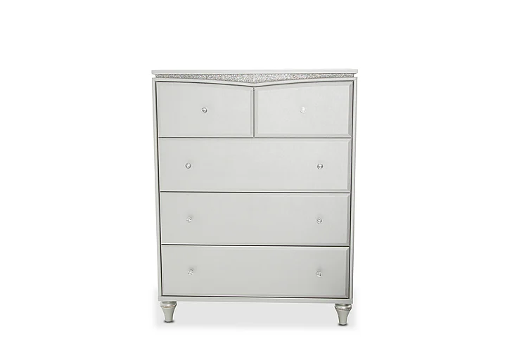 AICO Melrose Plaza Upholstered Five Drawer Chest in Dove 9019070-118 CLOSEOUT