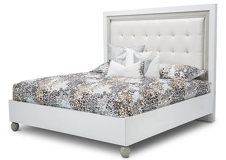 AICO Sky Tower King Upholstered Platform Bed in White Cloud