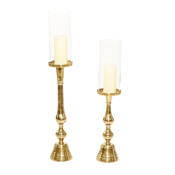 UMA Aluminum Metal Hurricane Lamp in Gold (Set of 2) 90272