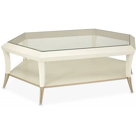 AICO La Rachelle Hexagon Cocktail Table w/Glass in Medium Champagne 9034201-136