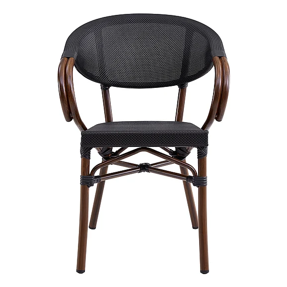 Euro Style Jannie Stacking Armchair in Black Textilene Mesh with Brown Frame (Set of 2) 90392BLK CLOSEOUT