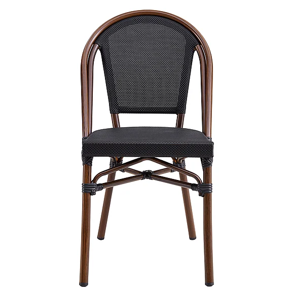Euro Style Jannie Stacking Chair in Black Textilene Mesh with Brown Frame (Set of 2) 90394-BLK CLOSEOUT