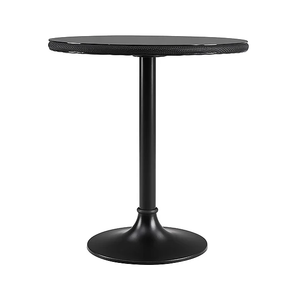 Euro Style Erlend Bistro Table Tempered Glass Top Over Black Textylene Mesh with Black Column and Base 90402BLK-KIT CLOSEOUT