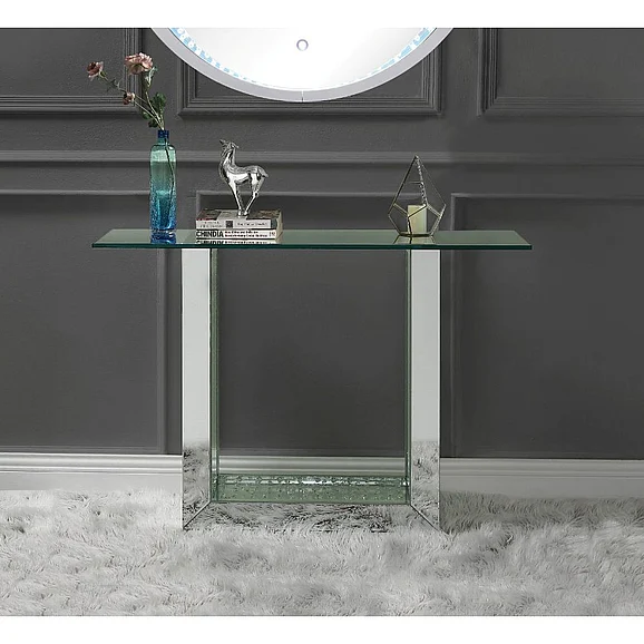 ACME Nysa Console Table in Mirrored & Faux Crystals 90495