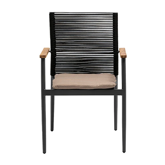 Euro Style Skog Stackable Armchair in Black Rope Back, Taupe Fabric Seat with Anthracite Frame (Set of 2) 90499-BLK
