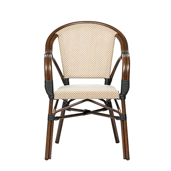 Euro Style Ivan Stacking Armchair in Tan/White Textylene Mesh with Brown Frame (Set of 2) 90580-BRN CLOSEOUT