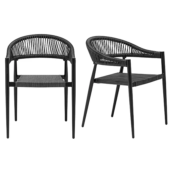 Euro Style Iselin Stackable Outdoor Armchair in Black 90614-BLK (Set of 2)