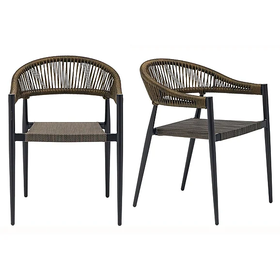 Euro Style Iselin Stackable Outdoor Armchair in Brown Bronze with Black Frame 90614-BRN (Set of 2)