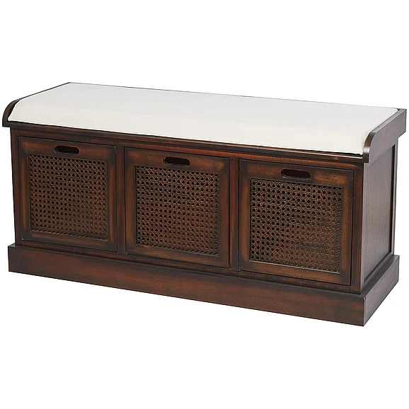 UMA Brown Wood Room Storage Bench with Upholstered Seat, 42" x 15" x 20" | 90629