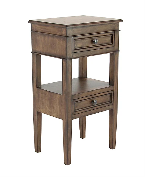 UMA Light Brown Wood 2 Drawers and 1 Shelf Side End Accent Table, 16 x 12 x 29 | 90634