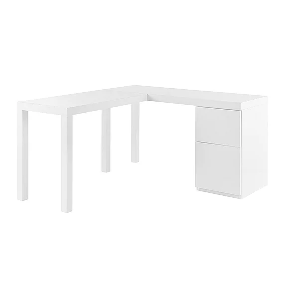 Euro Style Tresero L-Desk in High Gloss White 90634WHT-KIT
