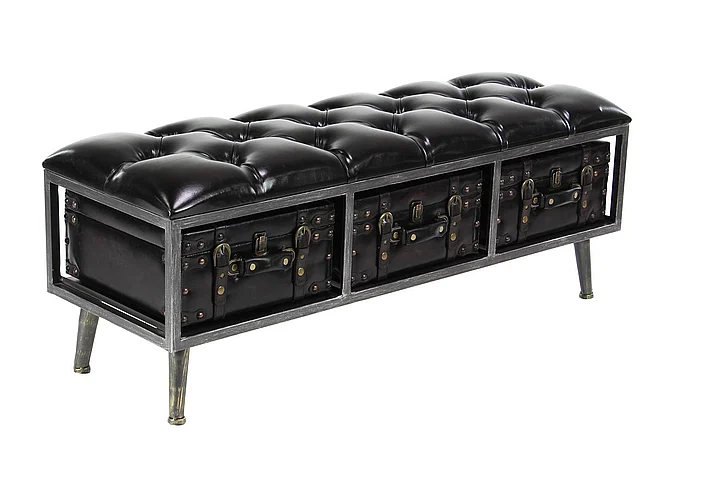 UMA Black Wood Room Storage Bench with Tufted Faux Leather, 48" x 16" x 18" | 90658 CLOSEOUT