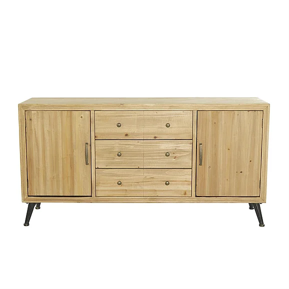 UMA Light Brown Wooden 3 Drawers 1 Shelf and 2 Doors Media Credenza Sideboard, 59 x 16 x 31 | 90663