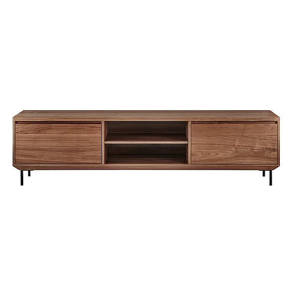 Euro Style Saga Media Stand in Walnut and Legs in Matte Black 90693WAL-KIT