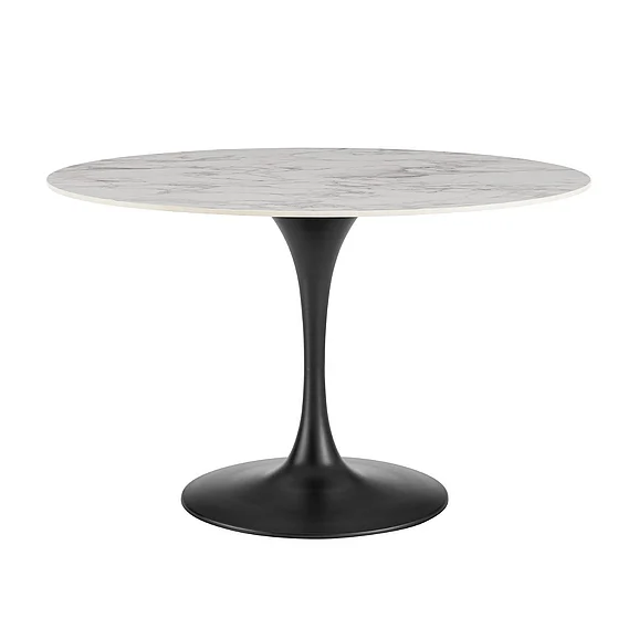 Astrid 47" Round Table with High Gloss White Ceramic Top and Matte Black Tulip Base 90706WHT-KIT