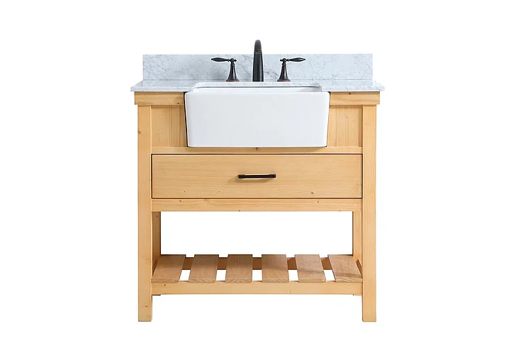 Elegant 36 In. Single Bathroom Vanity in Natural Wood with Backsplash VF60136NW-BS