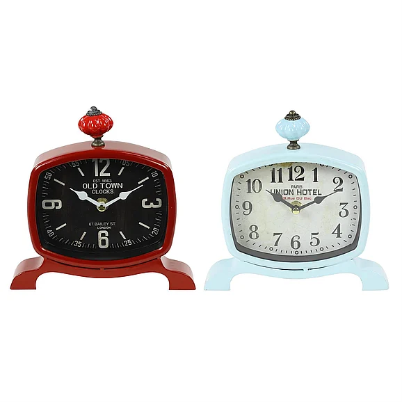 UMA Assortment of 2 Red Metal Vintage Clock, 7" x 8" x 3" | 90759