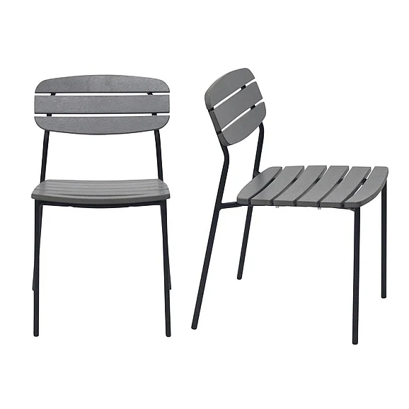 Euro Style Kalmar Stackable Outdoor Side Chair in Dark Gray with Black Frame 90790-DKGRY (Set of 2)