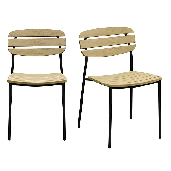 Euro Style Kalmar Stackable Outdoor Side Chair in Natural with Black Frame 90790-NAT (Set of 2)