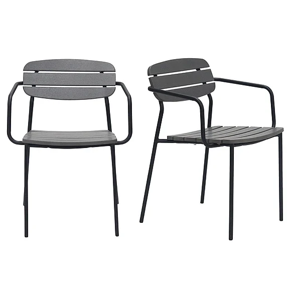 Euro Style Kalmar Stackable Outdoor Armchair in Dark Gray with Black Frame 90792-DKGRY (Set of 2)