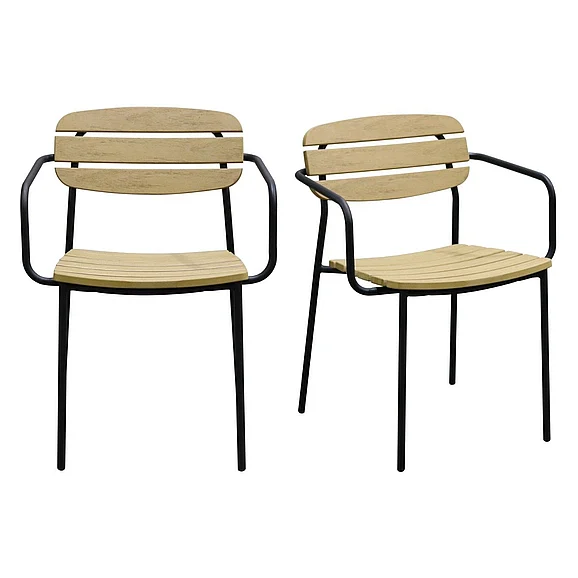 Euro Style Kalmar Stackable Outdoor Armchair in Natural with Black Frame 90792-NAT (Set of 2)