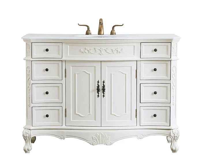 Elegant 48 In. Single Bathroom Vanity in Antique White with Ivory White Engineered Marble VF10148AW-VW