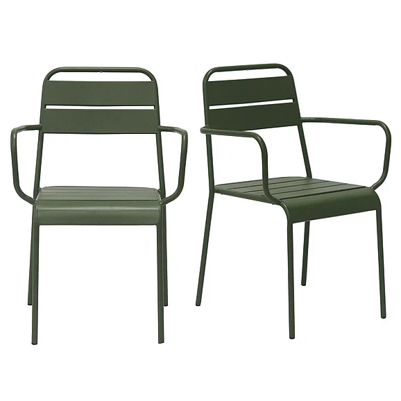 Euro Style Rosco Stackable Outdoor Armchair in Dark Green 90865-DKGRN (Set of 2)