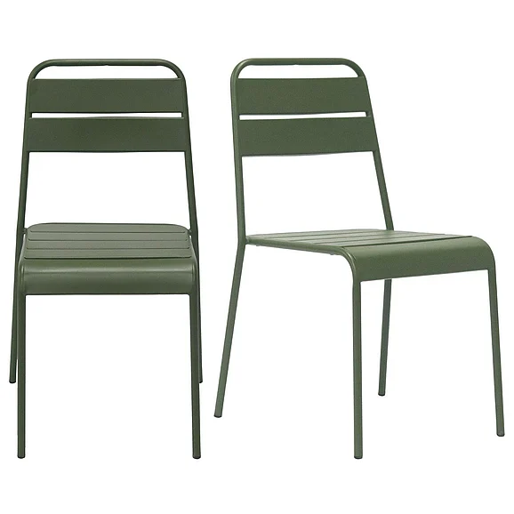 Euro Style Rosco Stackable Outdoor Side Chair in Dark Green 90867-DKGRN (Set of 2)