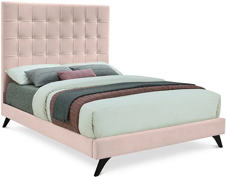 Meridian Elly Velvet Queen Bed in Pink Velvet EllyPink-Q