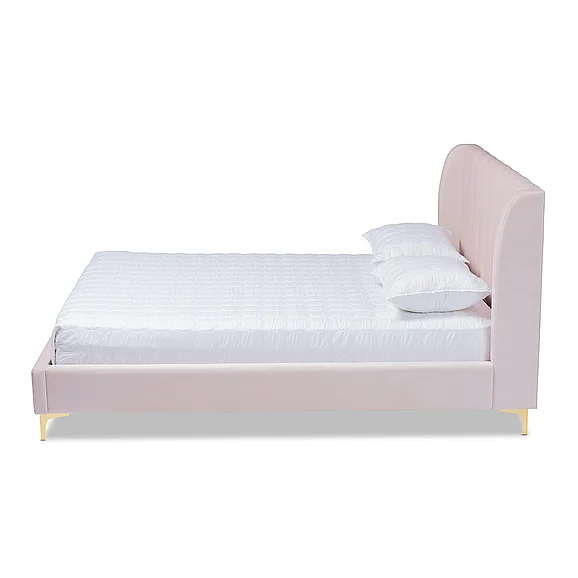 Baxton Studio Saverio Light Pink Upholstered Queen Platform Bed 9099