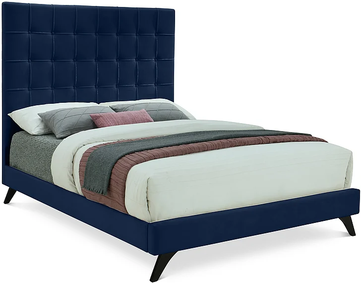 Meridian Elly Velvet Queen Bed in Navy Velvet EllyNavy-Q