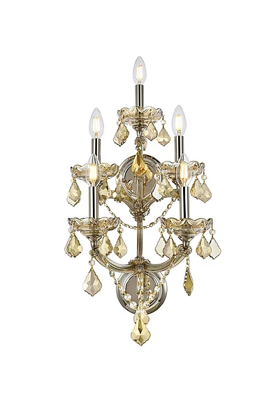 Elegant Maria Theresa 5 Light Golden Teak Wall Sconce Golden Teak (Smoky) Royal Cut Crystal 2800W5GT-GT/RC