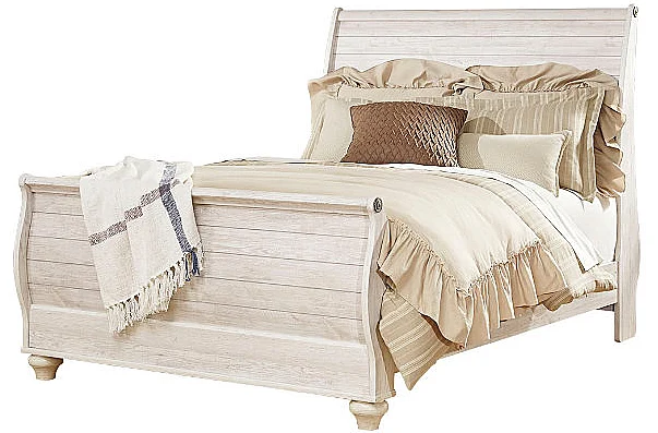 Willowton Queen Sleigh Bed in White Wash