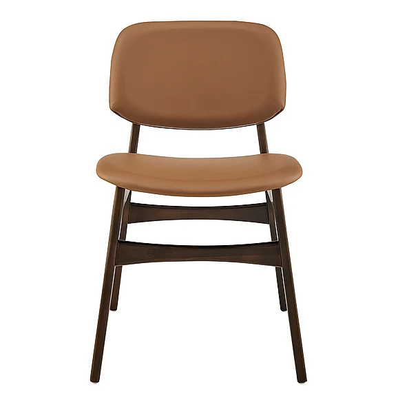 Euro Style Gunther Side Chair with Dark Tan Leatherette and Dark Walnut Frame (Set of 2) 91022-TAN