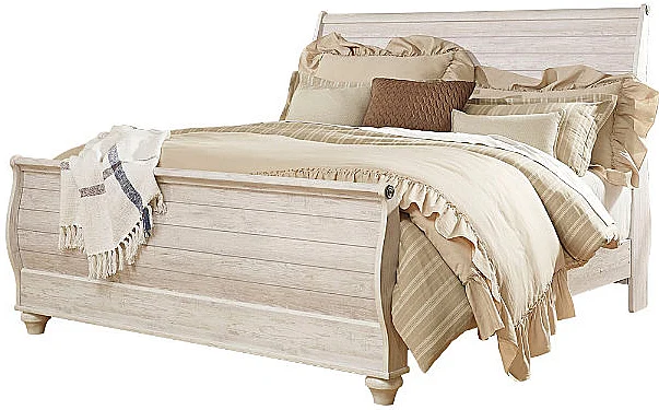 Willowton King Sleigh Bed in White Wash