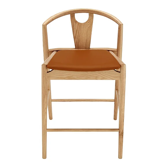 Euro Style Blanche Counter Stool Blanche Counter Stool with Dark Tan Leatherette Seat and Natural Frame 91034-TAN (Set of 1)