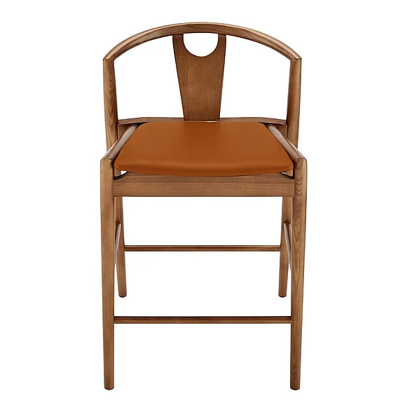 Euro Style Blanche Counter Stool with Dark Tan Leatherette Seat and Walnut Stained Frame 91035-TAN (Set of 1)