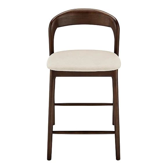 Euro Style Estelle Counter Stool with Natural Fabric Seat and Dark Walnut Frame 91040-NAT