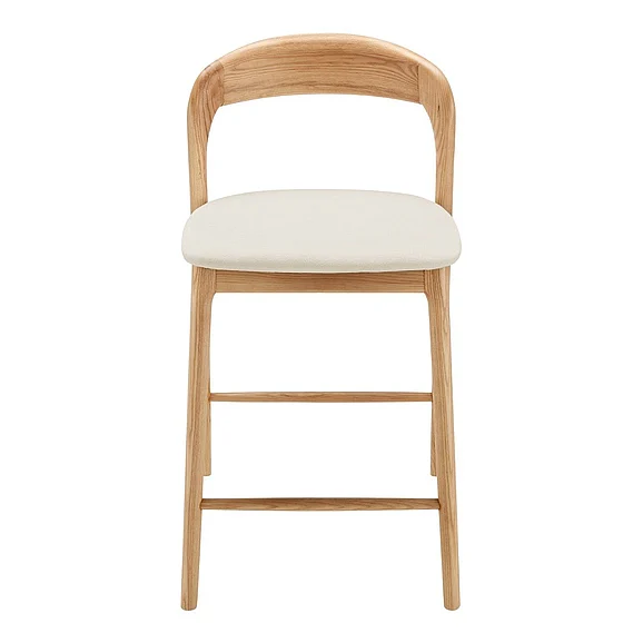 Euro Style Estelle Counter Stool with White Fabric Seat and Natural Ash Wood Frame 91040-WHT