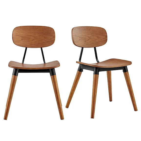 Euro Style Vega Side Chair with Matte Black Steel Frames and Walnut Stained Wood 91050-WAL (Set of 2)